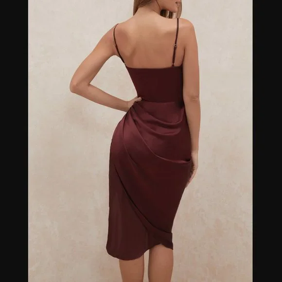 House of CB Reva Satin Blacony Corset Dress - Raisin - Picture 2 of 5